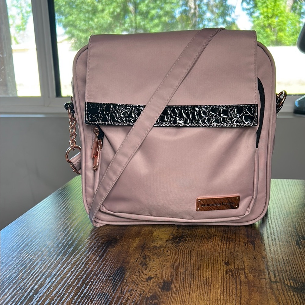 Samantha Brown Crossbody‎ Travel Bag – Rose Gold Accents, Mauve, Faux Croc Trim